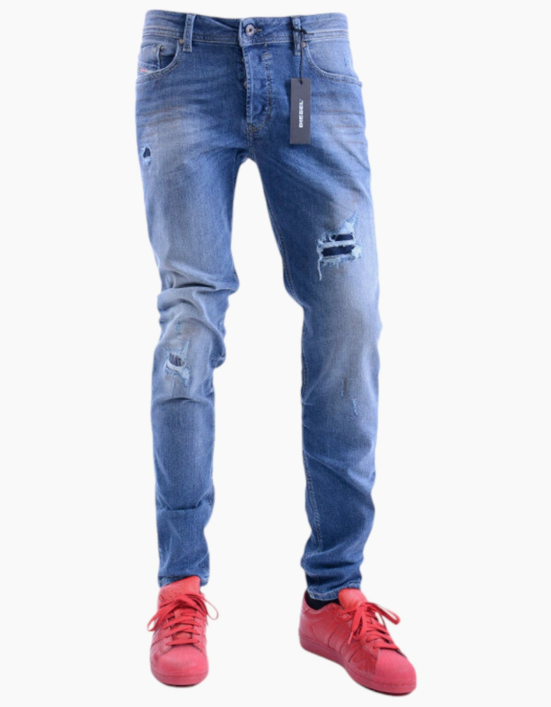 Men's DIESEL TOXER R76C9 Mens Denim Jeans Distressed Slim Fit Skinny Casual Blue Jeans - Size: 32/32