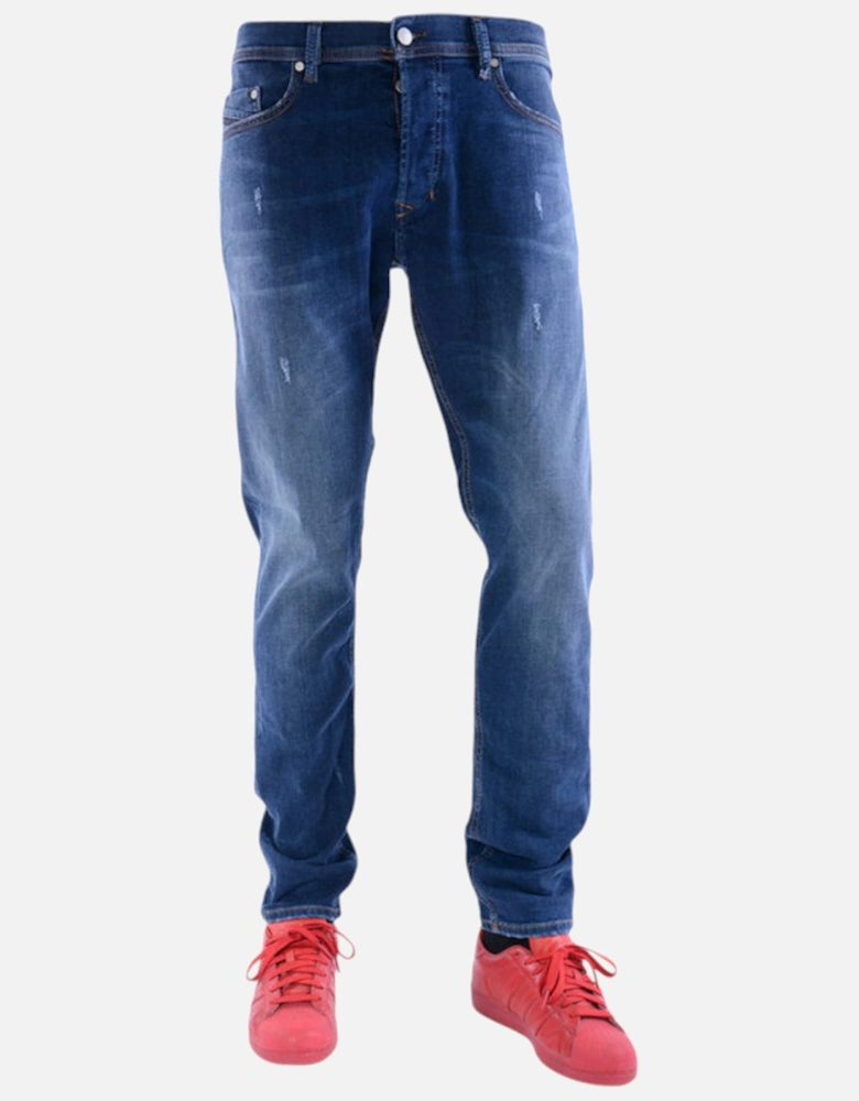 TEPPHAR 0688A Mens Denim Jeans Distressed Stretch Plain Slim Fit Carrot