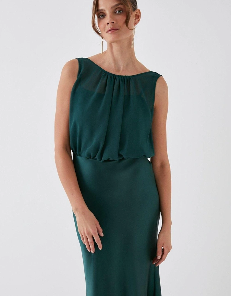 Chiffon Satin Blouson Bridesmaid Maxi Dress