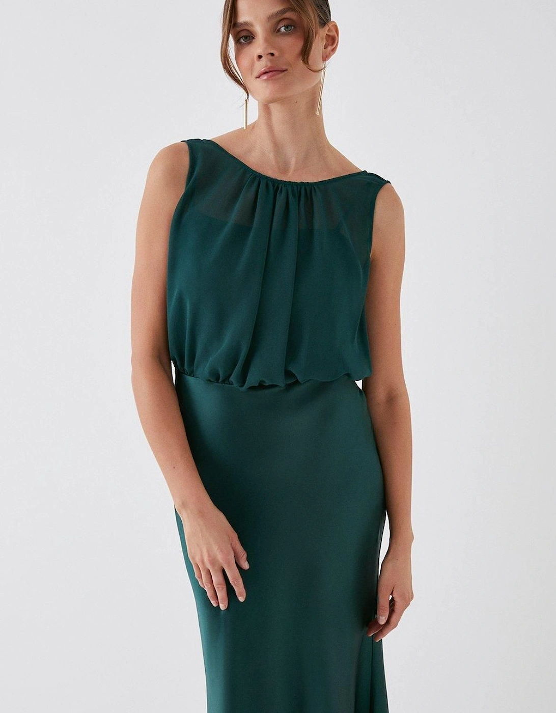 Chiffon Satin Blouson Bridesmaid Maxi Dress