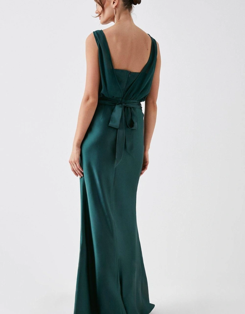 Chiffon Satin Blouson Bridesmaid Maxi Dress