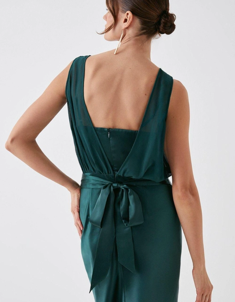 Chiffon Satin Blouson Bridesmaid Maxi Dress