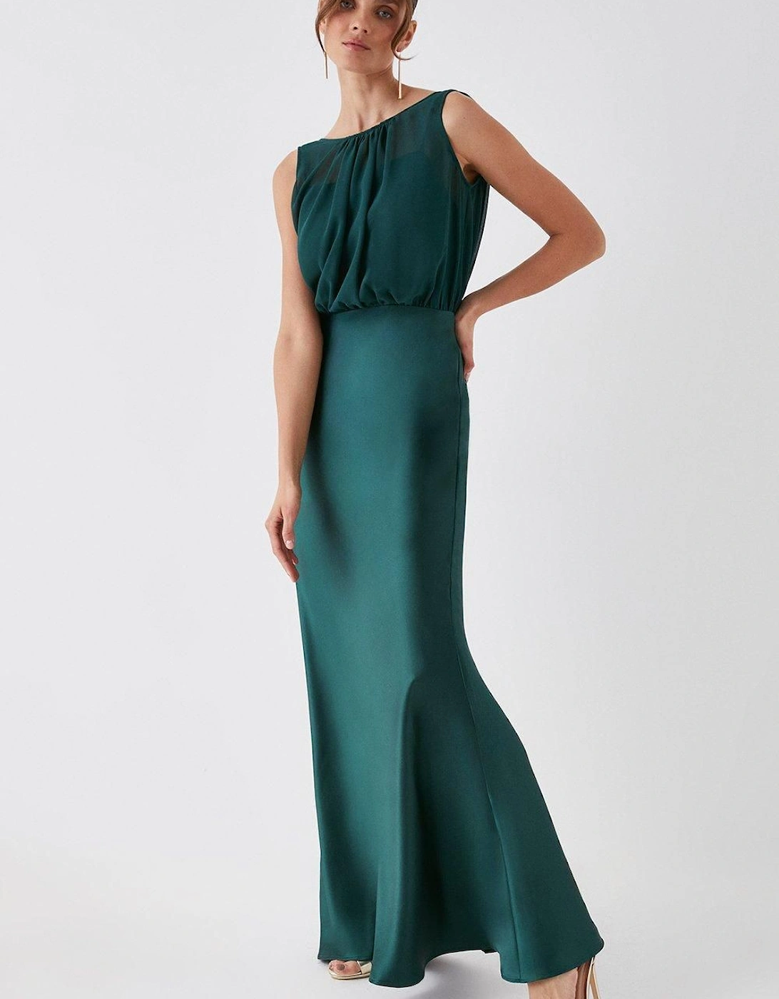 Chiffon Satin Blouson Bridesmaid Maxi Dress, 5 of 4