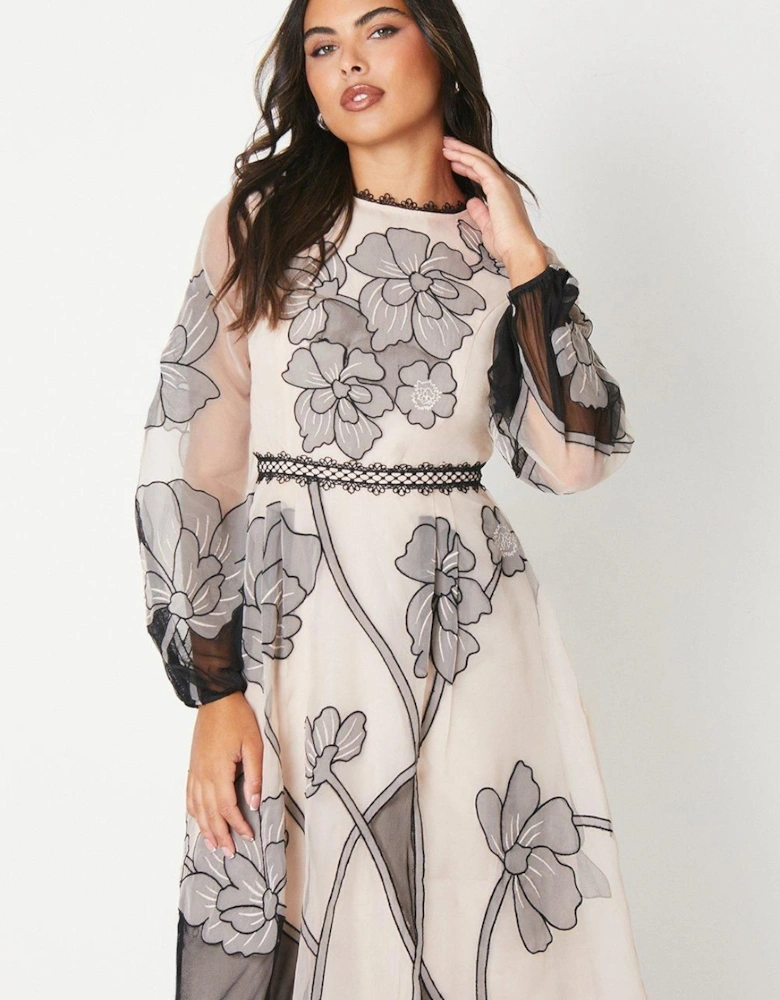 Premium Applique And Embroidered Midi Dress