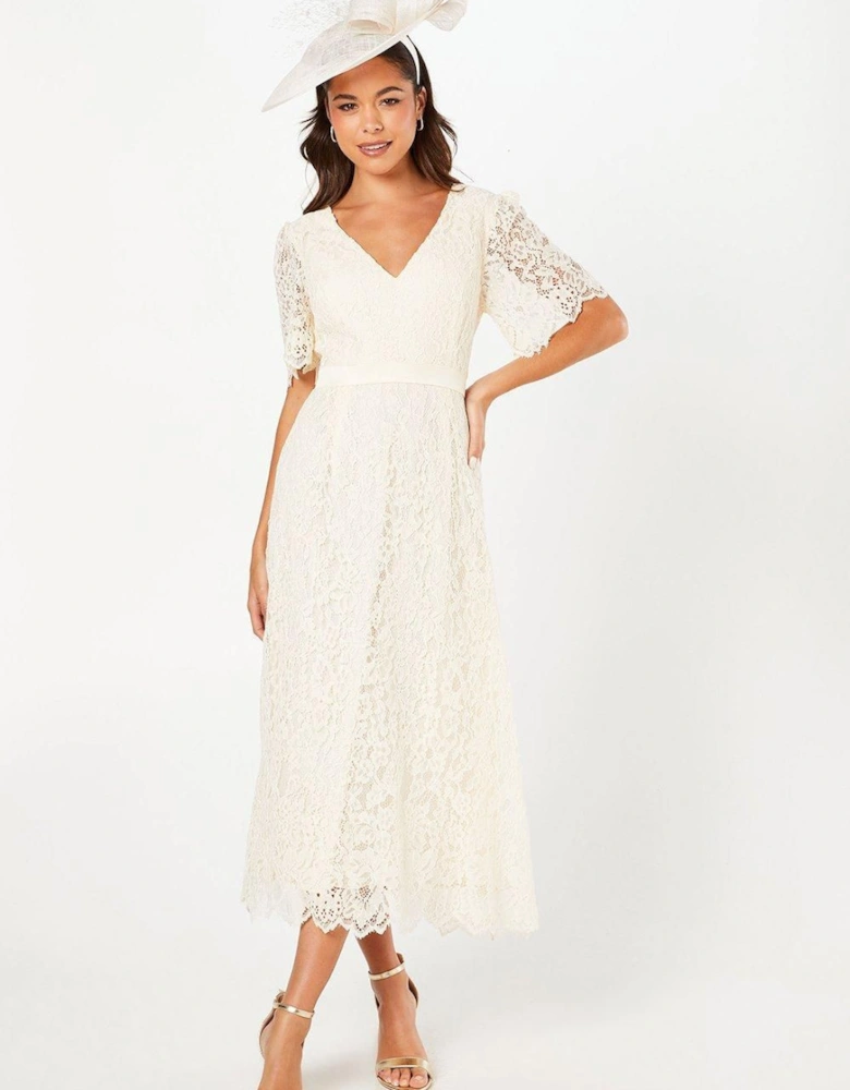 Lace Angel Sleeve Midi Dress