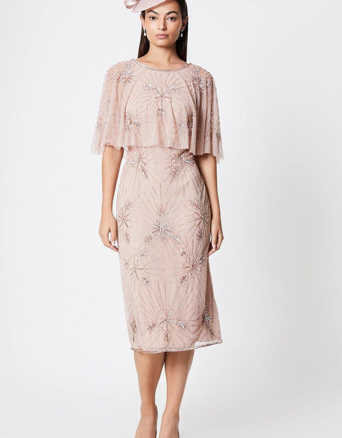 Floral Embellished Cape Midi Dress, 2 of 1