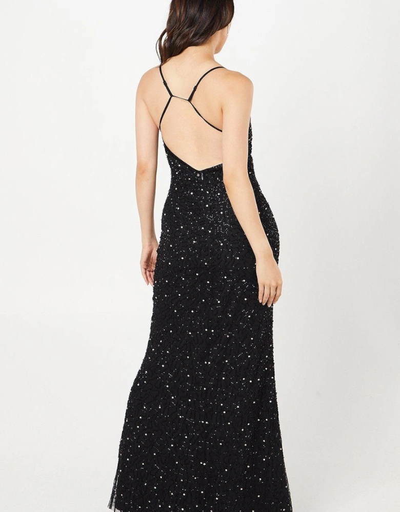 V Neck Strappy Beaded Maxi Dress