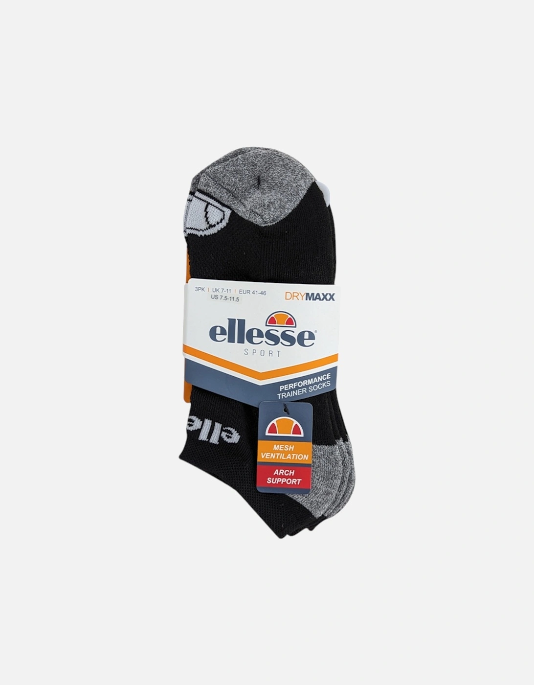 Men's ELLESSE Mens Low Cut Socks 3 Pack Regular Soft Cotton Gym Sports Trainer Socks - Black - Size: 7/7.5/8/8.5/9/9.5/10/10.5/11