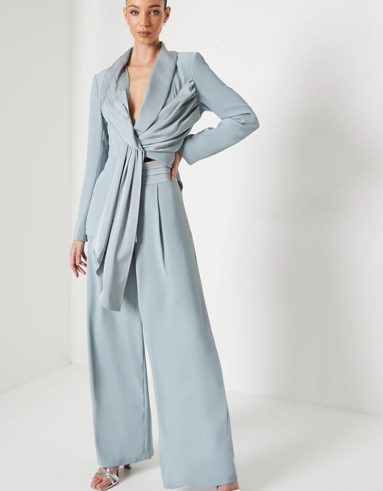 Wide Leg Trouser With Satin Pleated Waistband