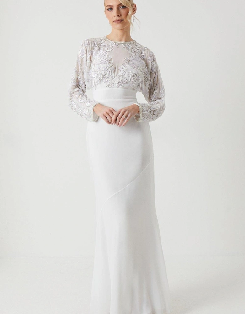 Long Sleeve Embellished Bodice Wedding Dress