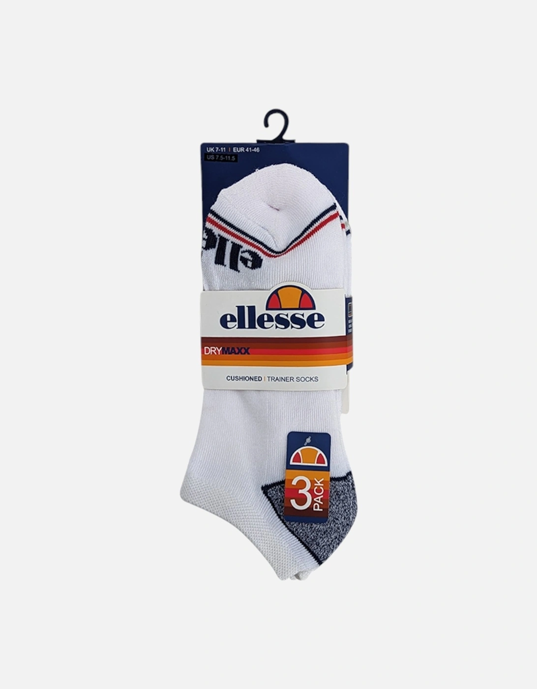 Men's ELLESSE Mens Low Cut Socks 3 Pack Regular Soft Cotton Gym Sports Trainer Socks - White - Size: 7/7.5/8/8.5/9/9.5/10/10.5/11