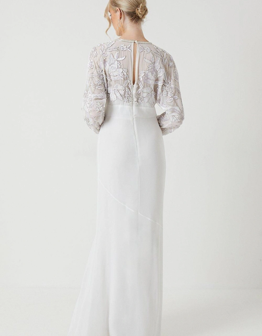 Long Sleeve Embellished Bodice Wedding Dress