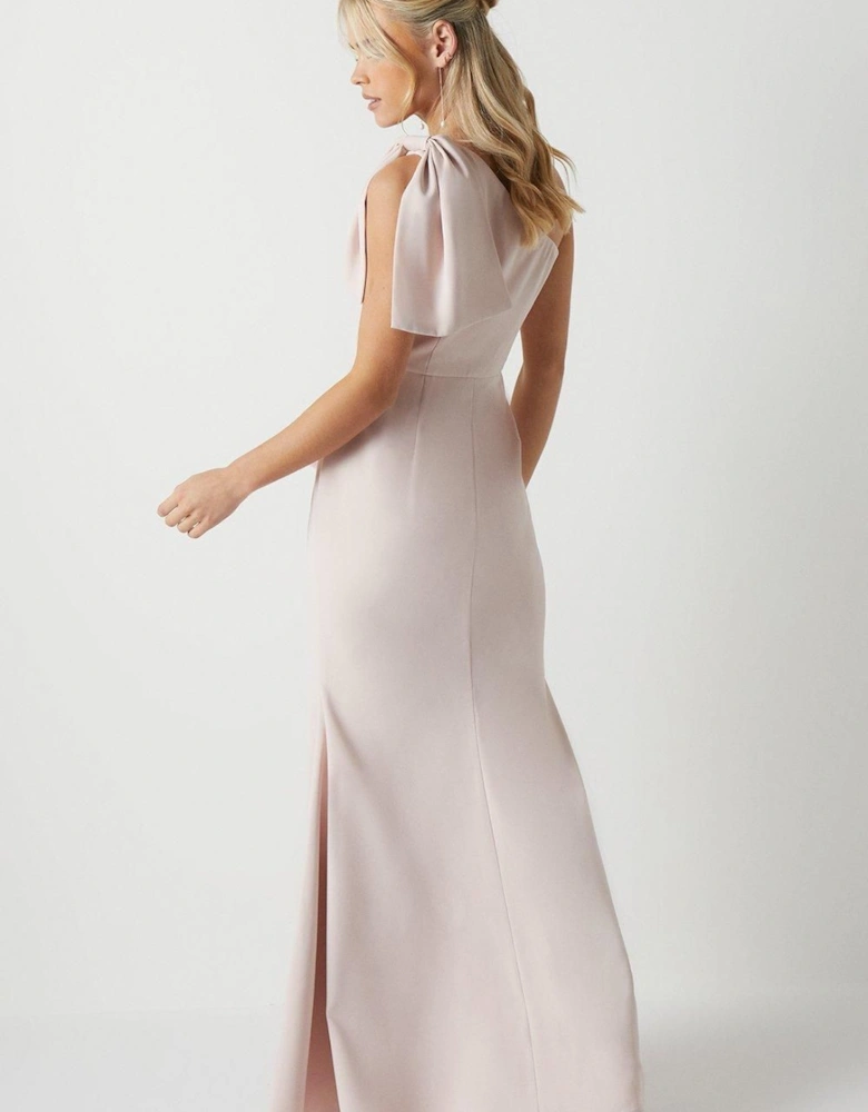 Petite Bow One Shoulder Puddle Bridesmaid Maxi Dress