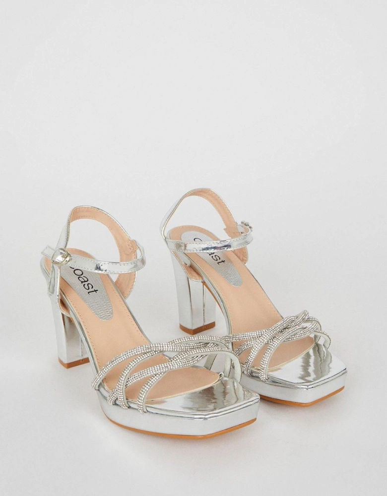 Taylor Faux Leather Diamante Platform Heeled Sandals