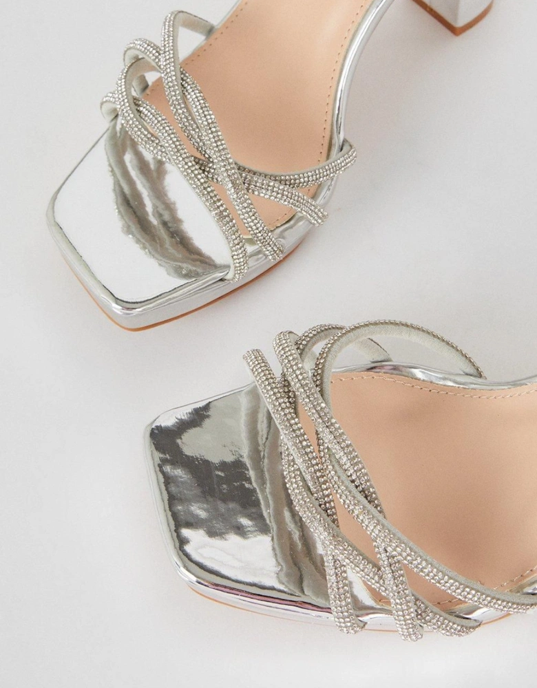 Taylor Faux Leather Diamante Platform Heeled Sandals