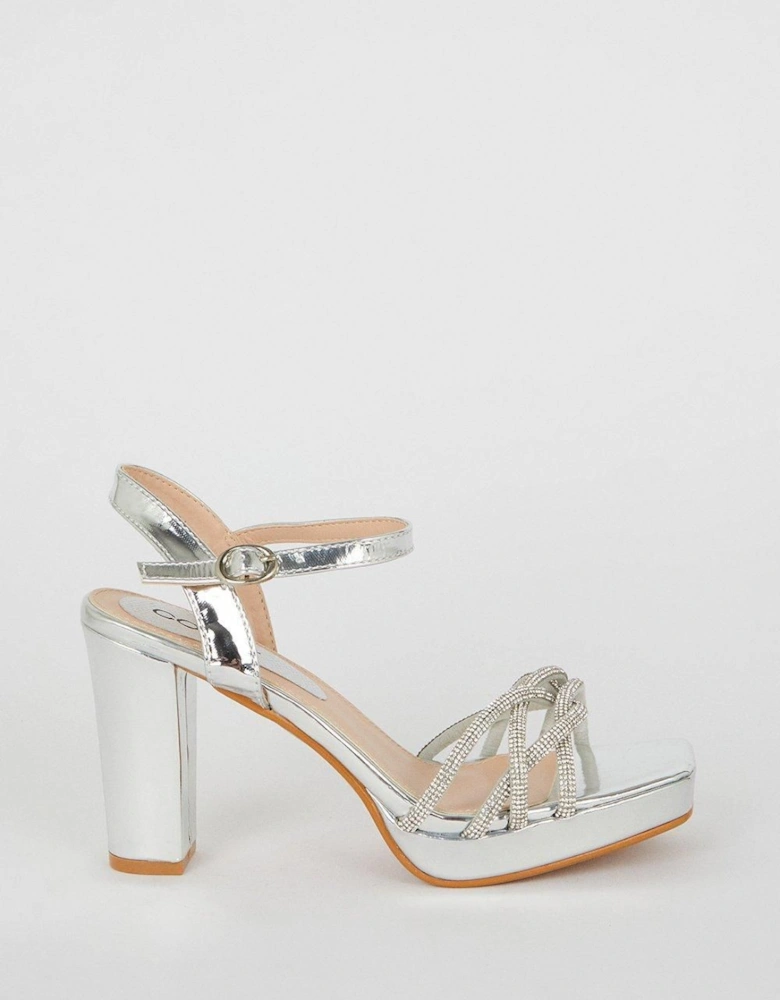 Taylor Faux Leather Diamante Platform Heeled Sandals