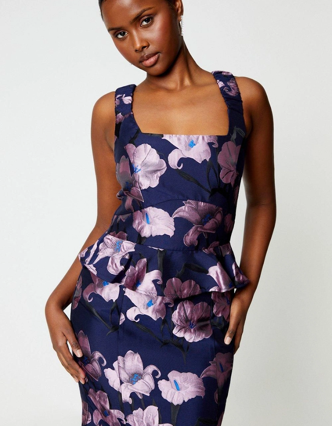 Jacquard Pencil Dress With Frill Hem