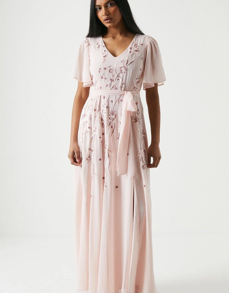 Petite Floral Embroidered Bridesmaids Maxi Dress