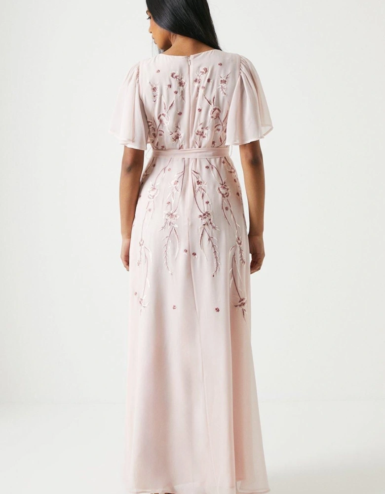 Petite Floral Embroidered Bridesmaids Maxi Dress