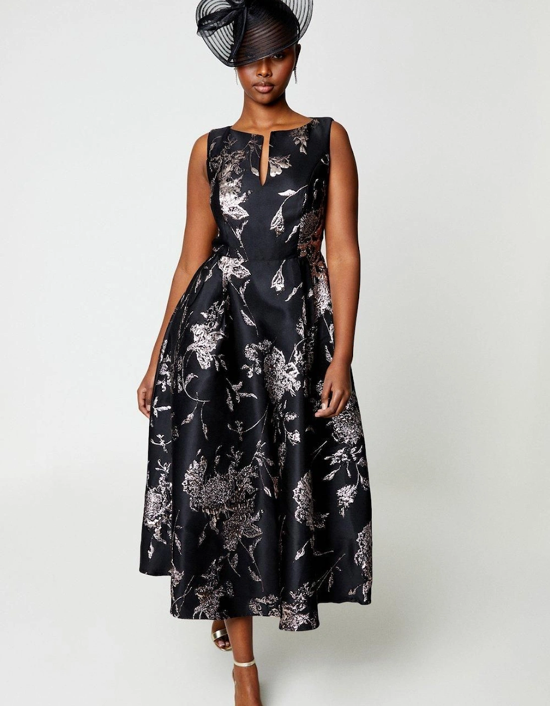 Petite Notch Neck Jacquard Midi Dress, 5 of 4