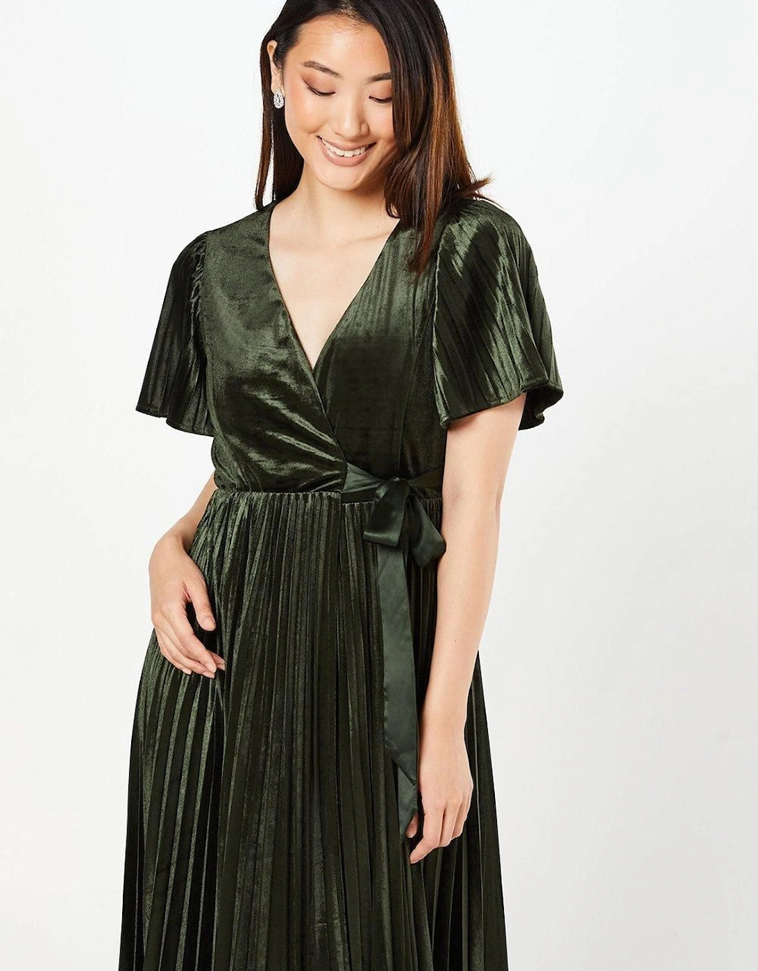 Pleated Velvet Wrap Dress