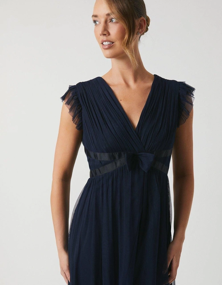 Bow Detail Mesh Midi Bridesmaid Dress