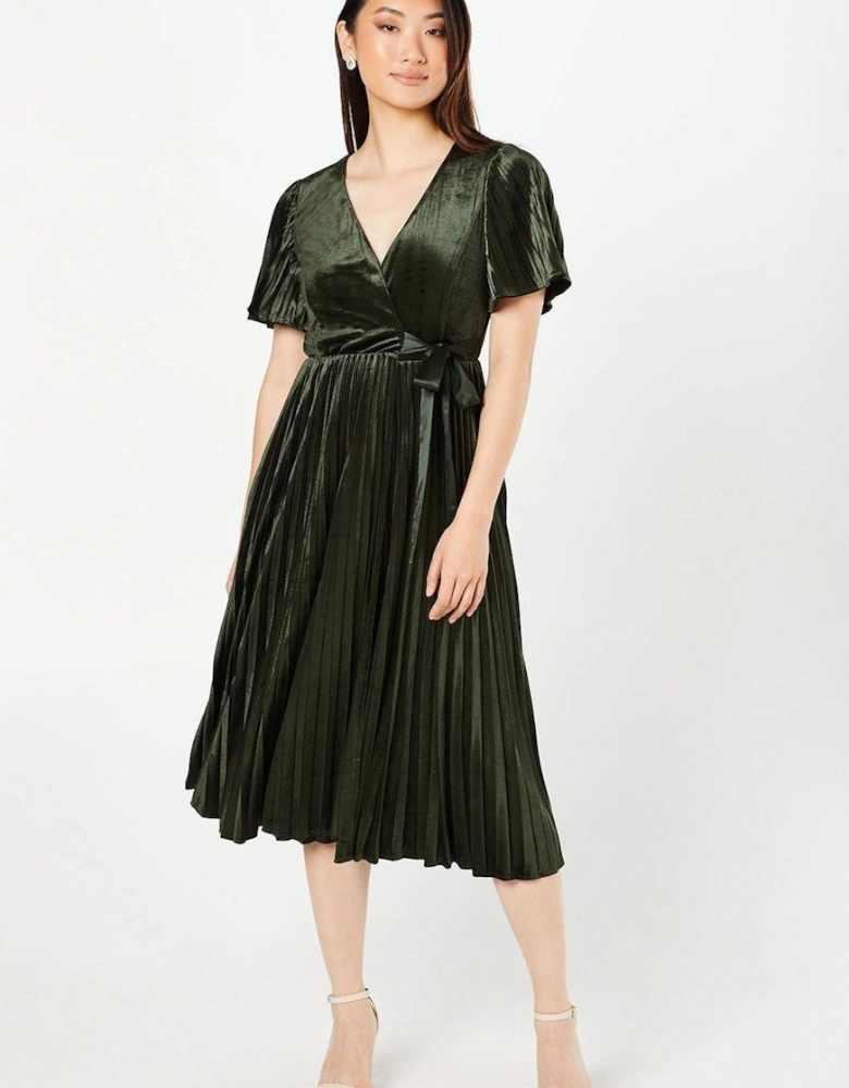 Pleated Velvet Wrap Dress