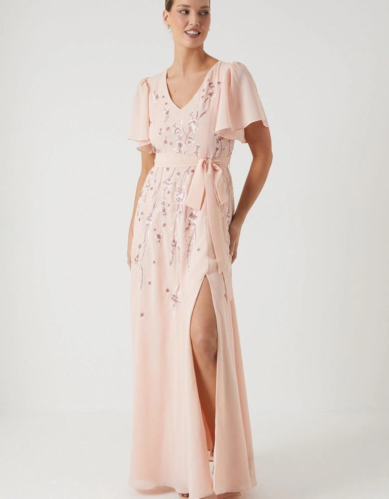 Premium Floral Embroidered Bridesmaid Maxi Dress