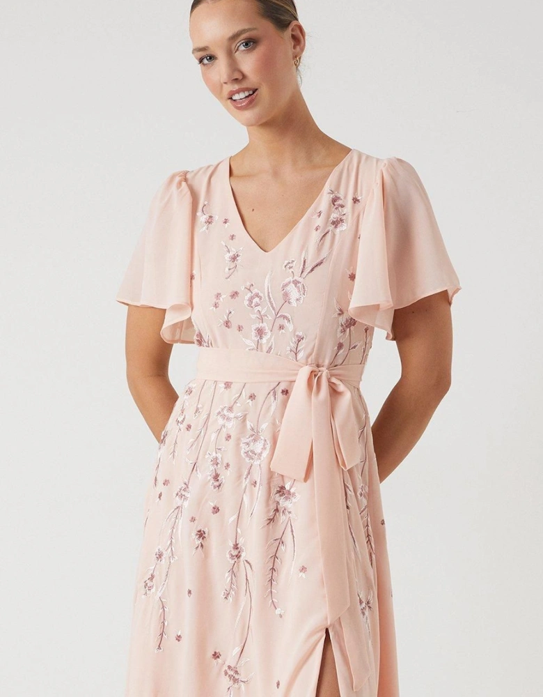 Premium Floral Embroidered Bridesmaid Maxi Dress