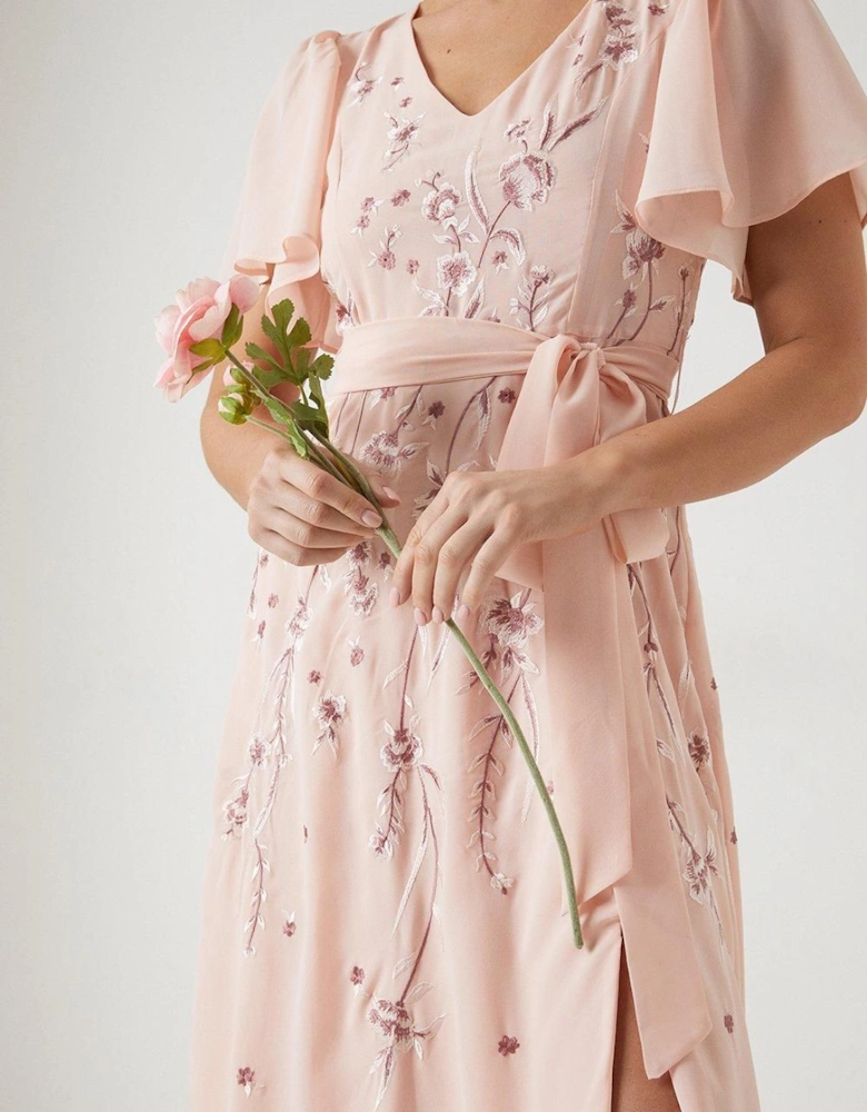 Premium Floral Embroidered Bridesmaid Maxi Dress