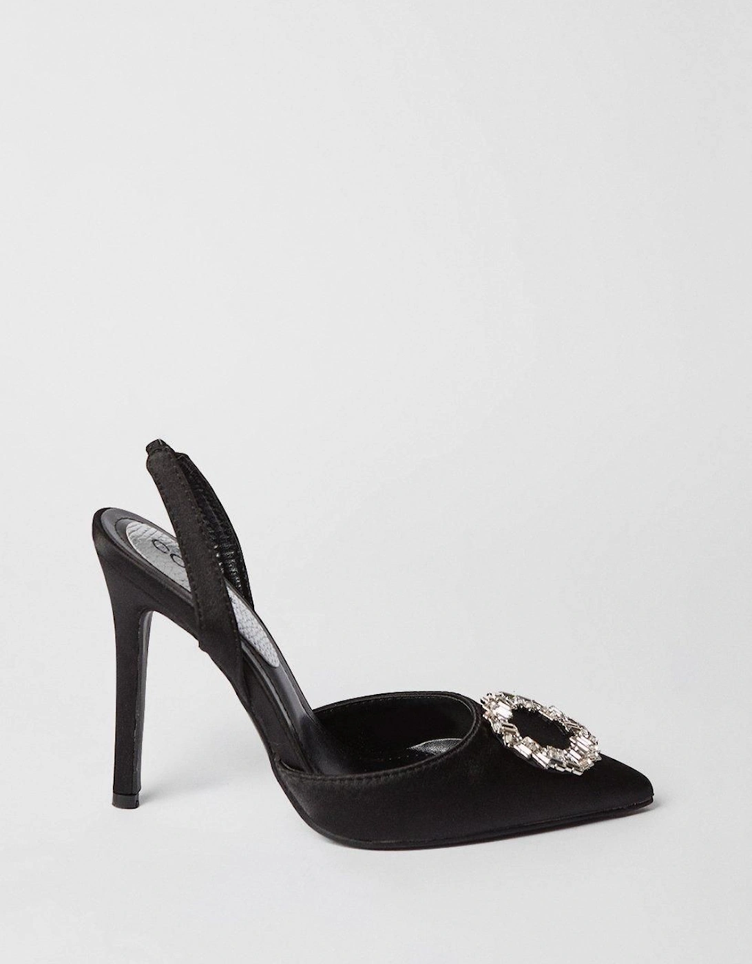 Serenity Satin Brooch Detail High Heel Slingback Court Shoes