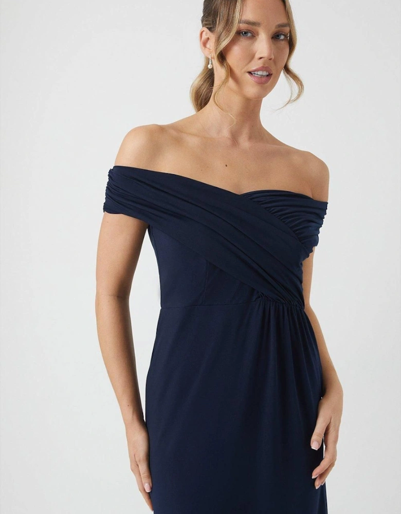 Bardot Ruched Jersey Bridesmaid Dress