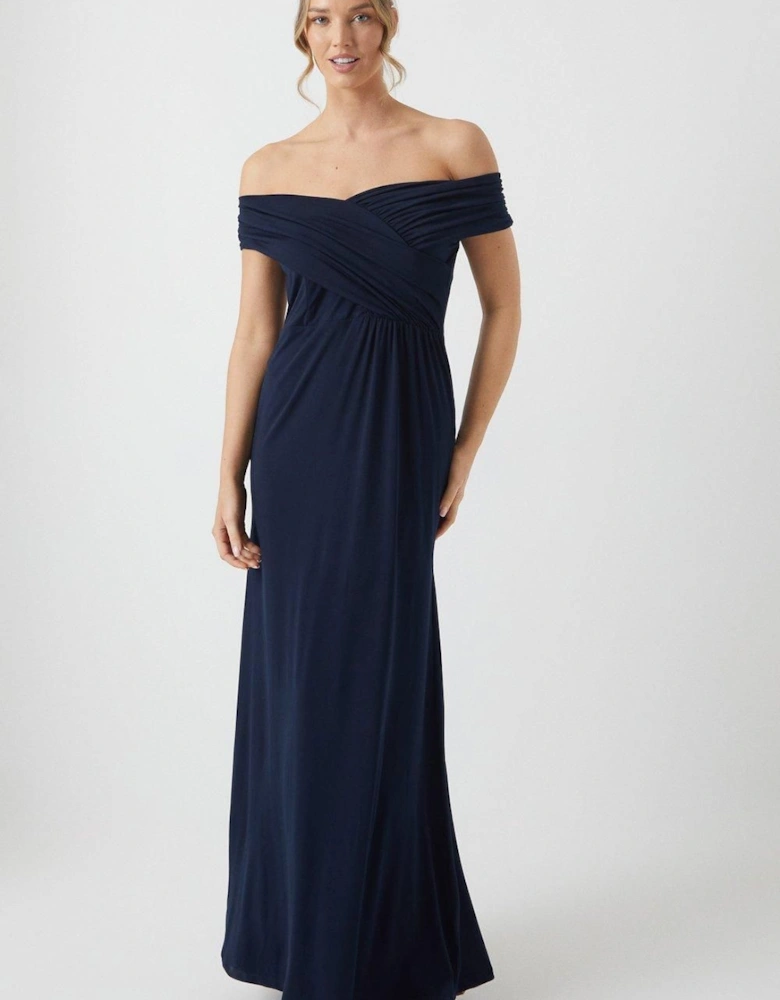 Bardot Ruched Jersey Bridesmaid Dress