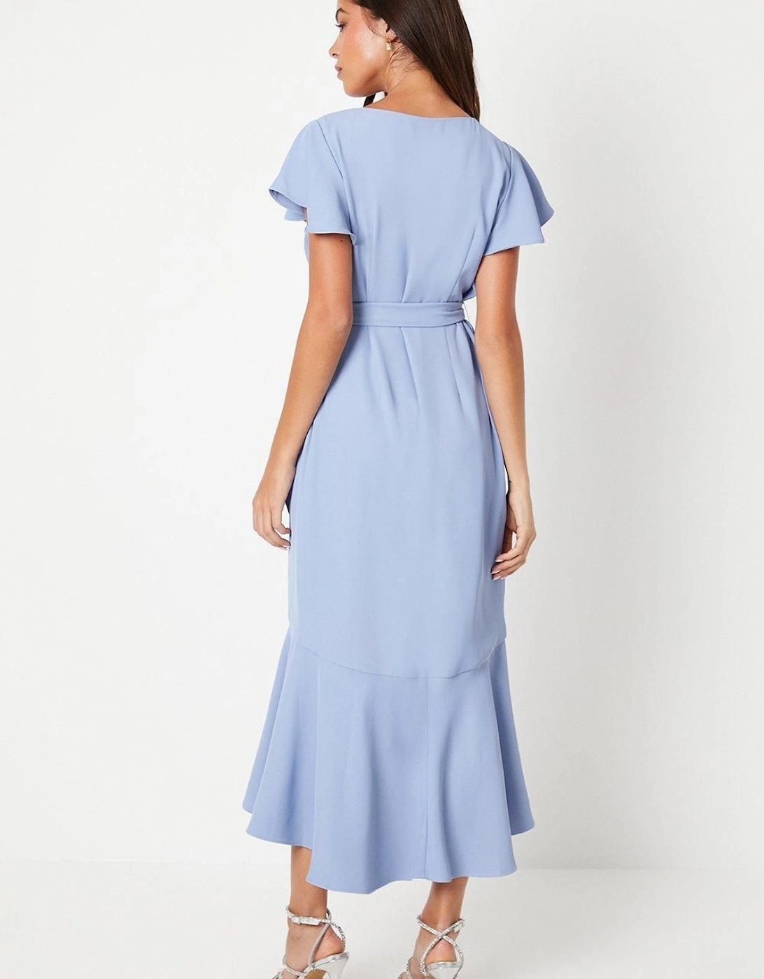 V Neck Ruffle Wrap Wedding Guest Dress