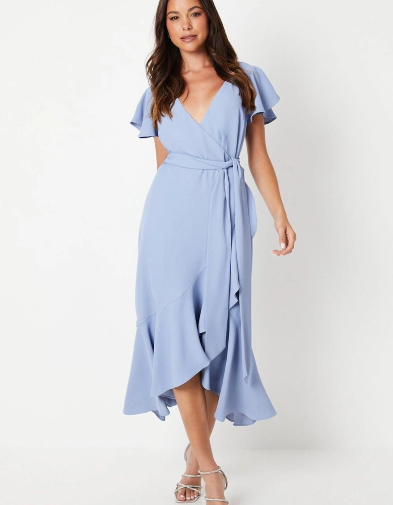 V Neck Ruffle Wrap Wedding Guest Dress