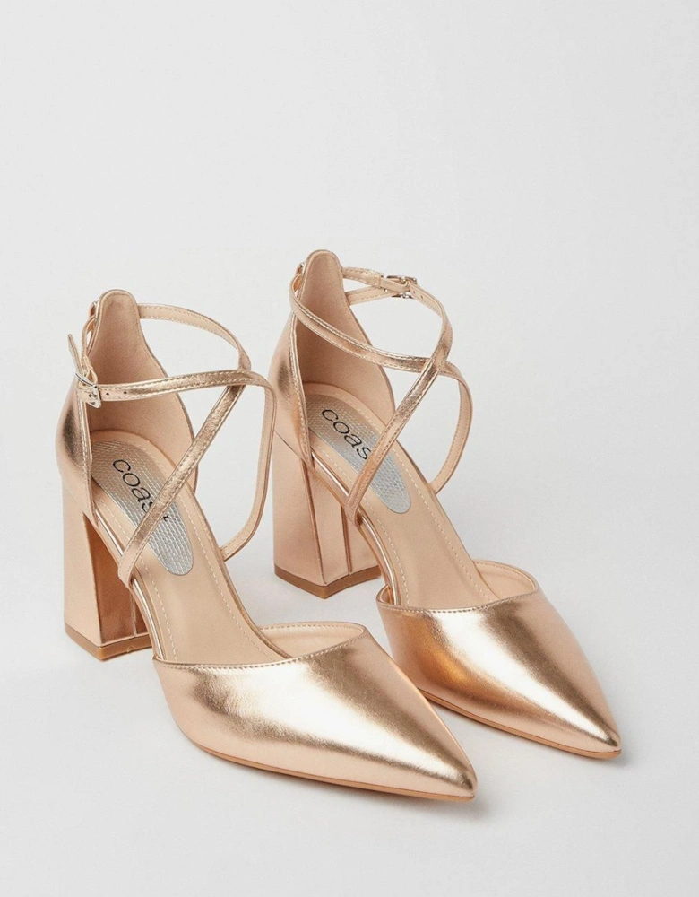 Treat Cross Strap Pointed Block Heel Court Shoes