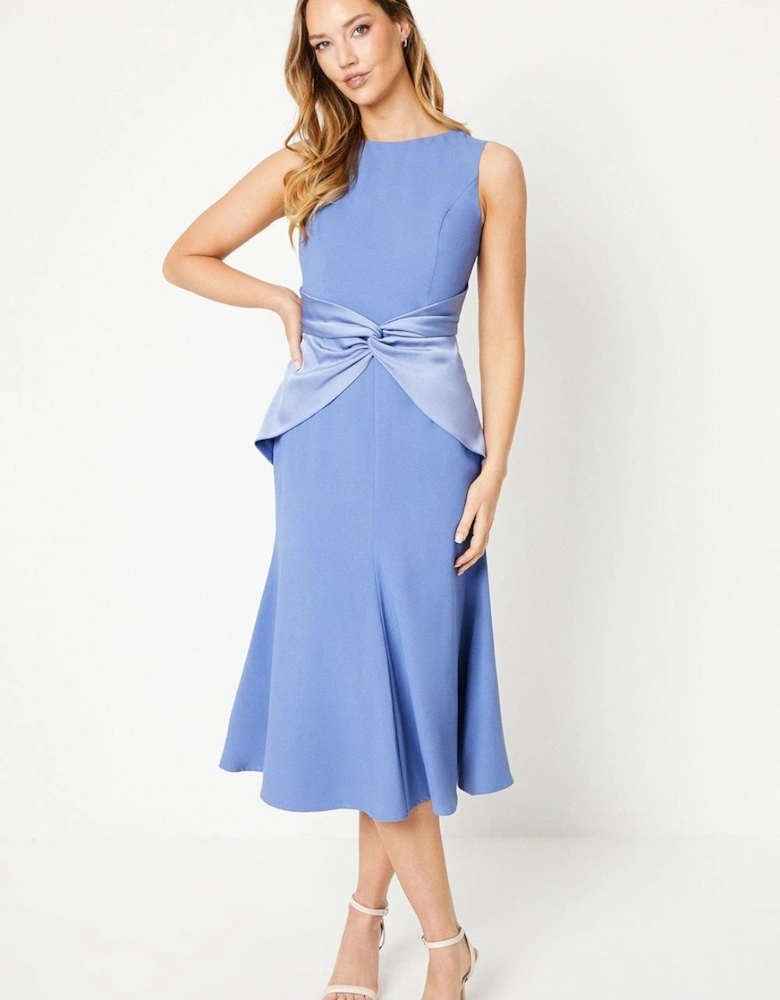 Twist Detail Satin Back Crepe Midi Dress