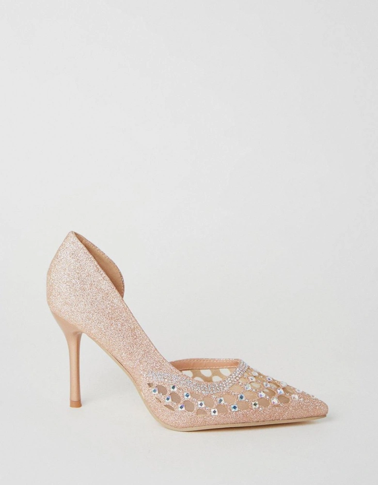 Stazie Glitter Mesh Diamante High Heeled Court Shoes