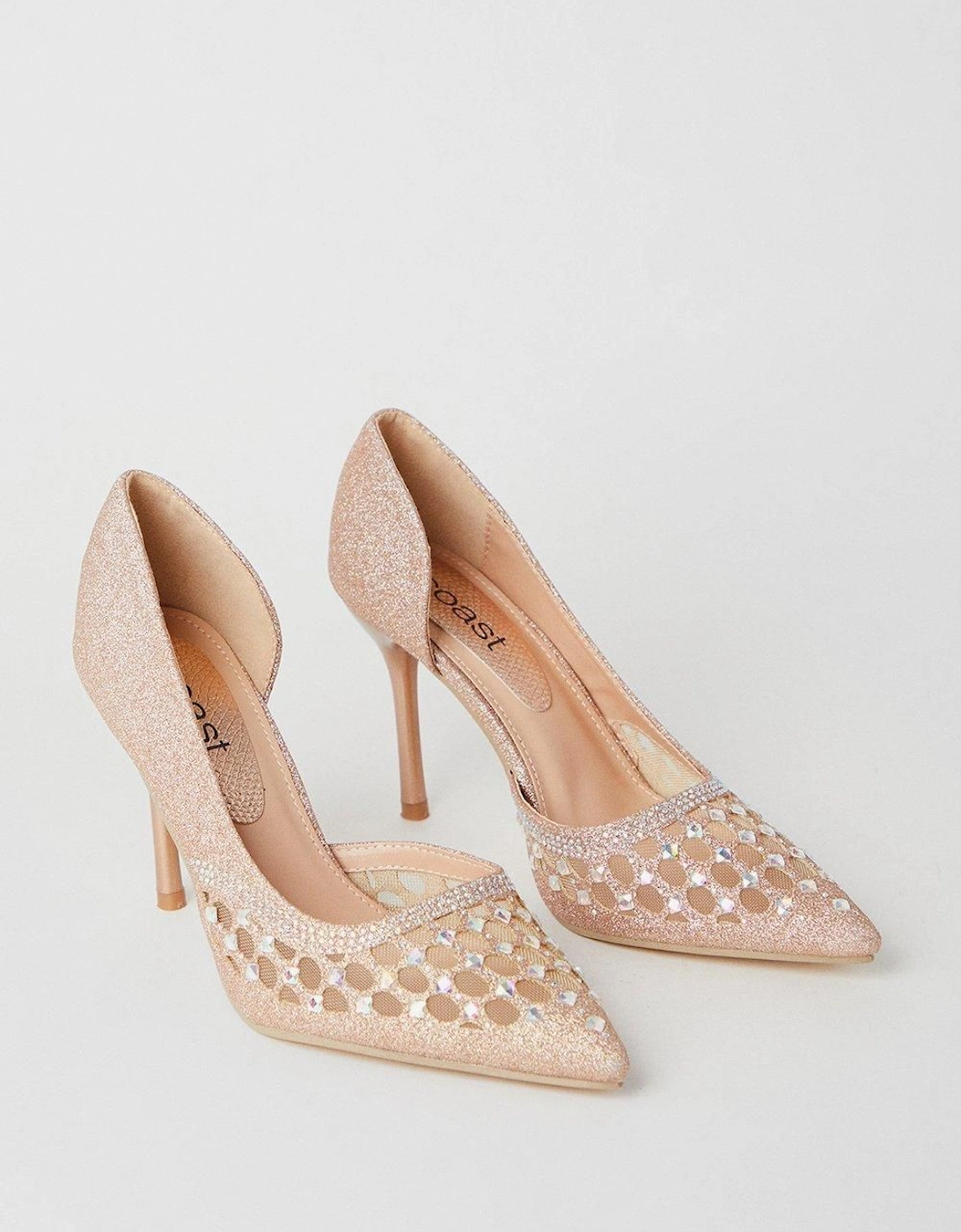 Stazie Glitter Mesh Diamante High Heeled Court Shoes