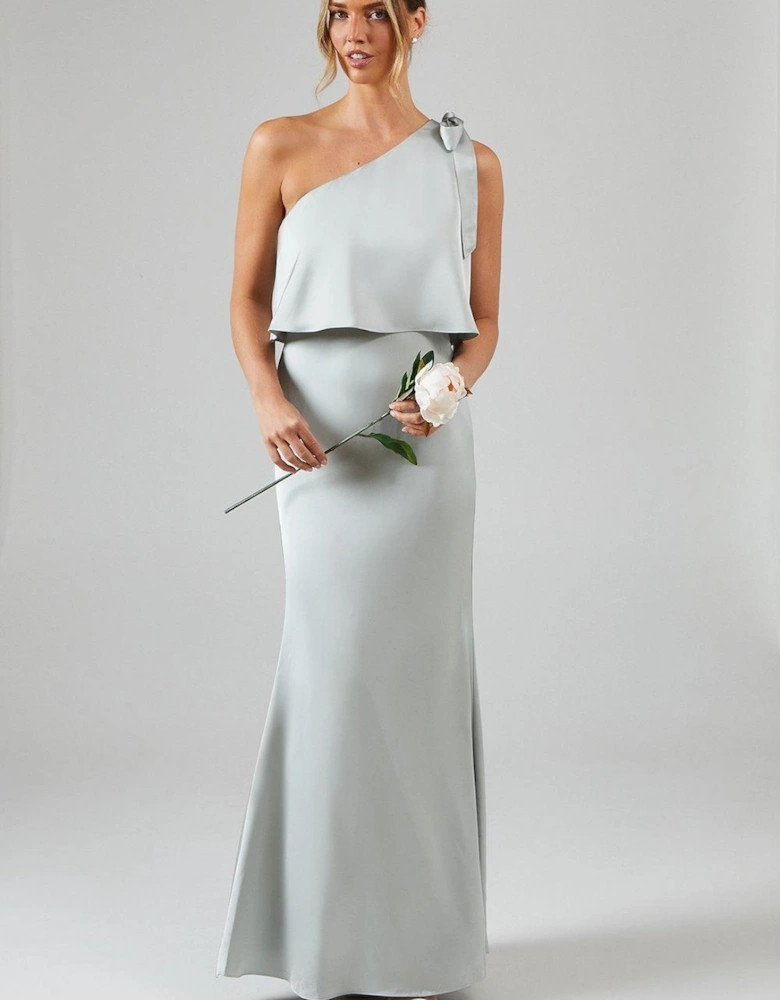 Tie One Shoulder Satin Bridesmaid Maxi Dress