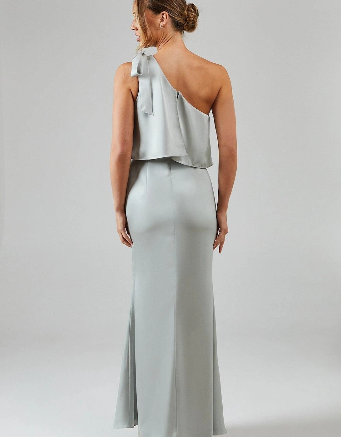 Tie One Shoulder Satin Bridesmaid Maxi Dress