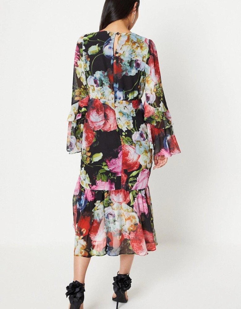 Petite Long Sleeve Chiffon Midi Dress