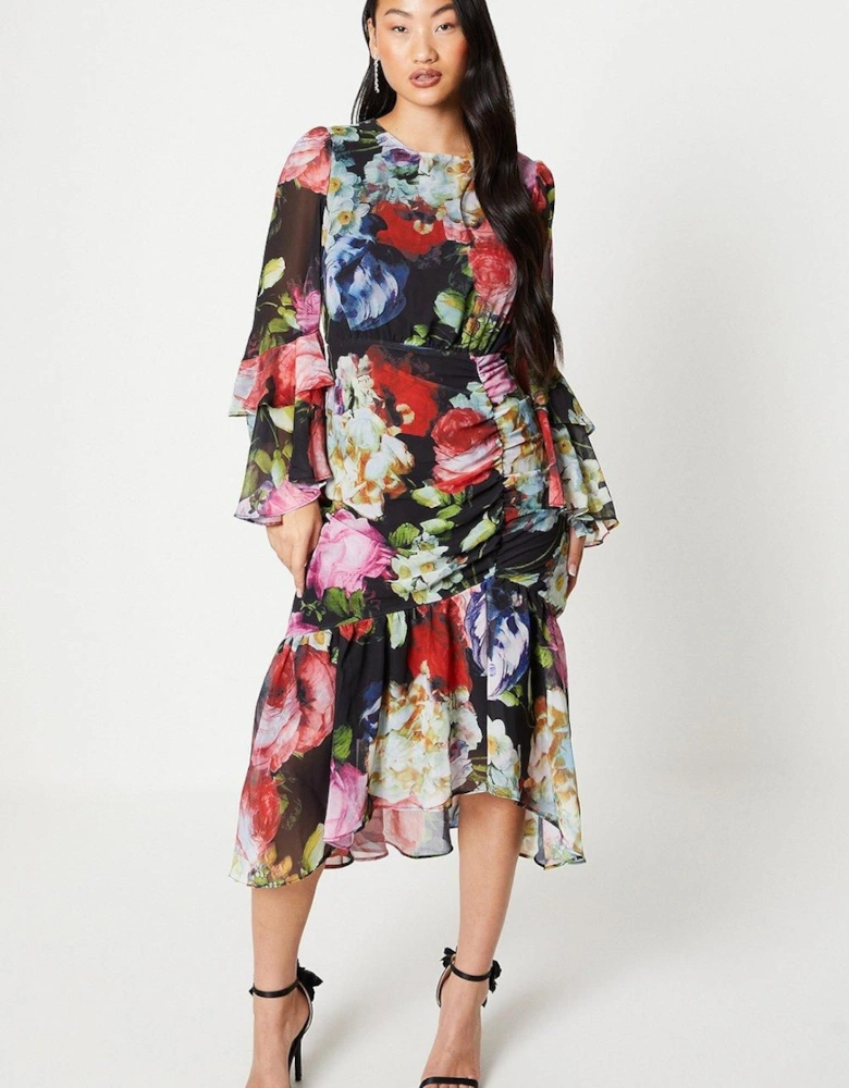 Petite Long Sleeve Chiffon Midi Dress
