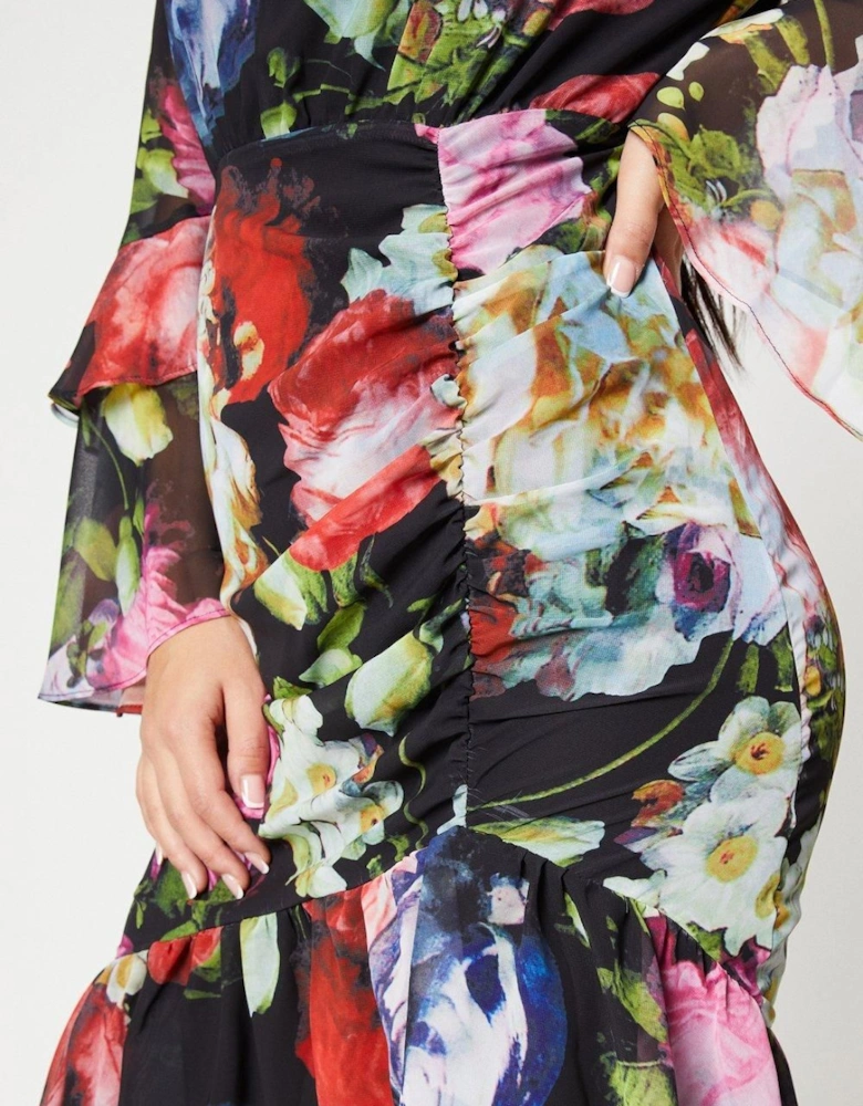 Petite Long Sleeve Chiffon Midi Dress
