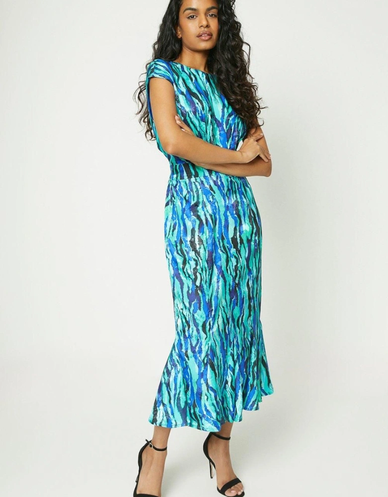 Petite Satin Jacquard Printed Midi Dress