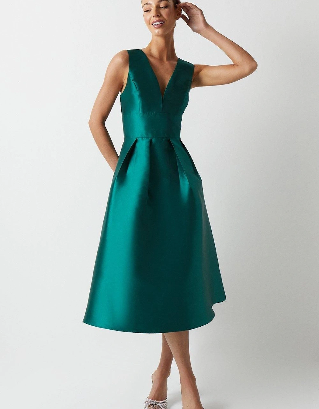 Plunge Neck Structured Twill Midi Bridesmaid Dress, 9 of 8
