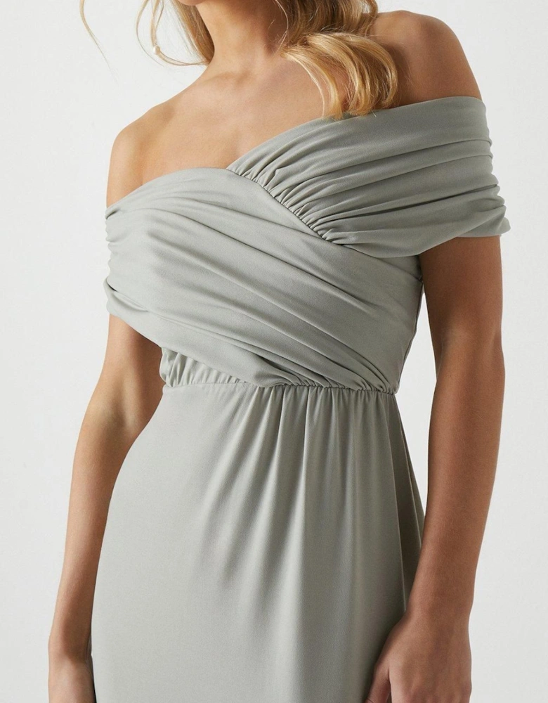 Petite Ruched Bardot Fishtail Slinky Jersey Bridesmaids Dres