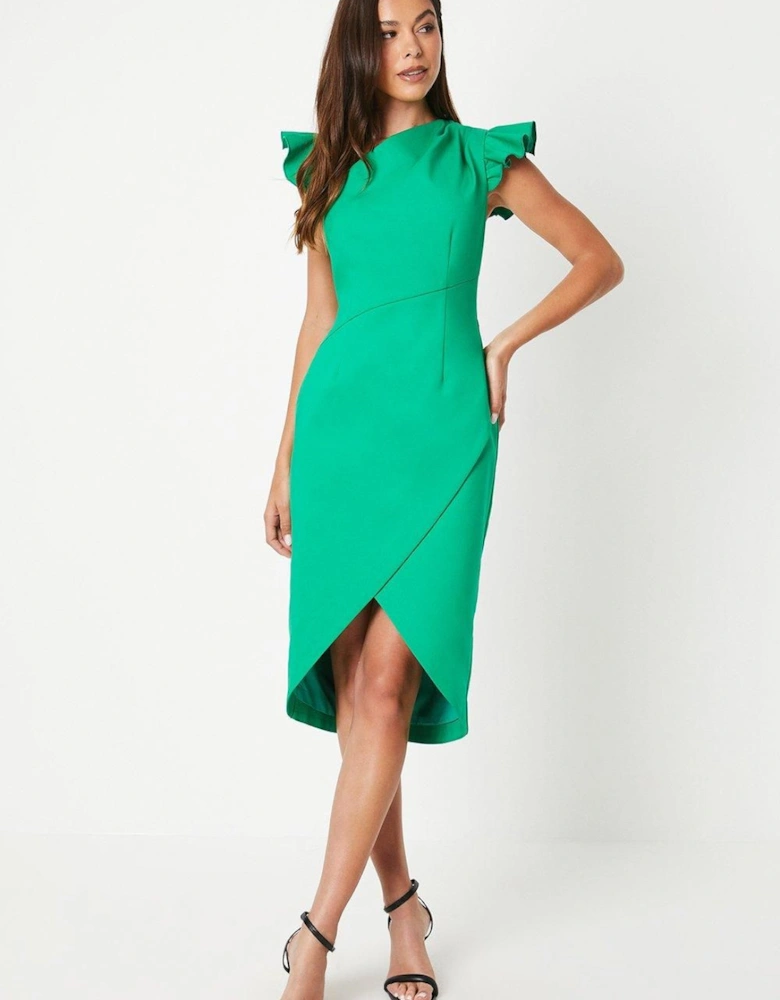 Frill Shoulder Asymmetrical Wrap Pencil Dress