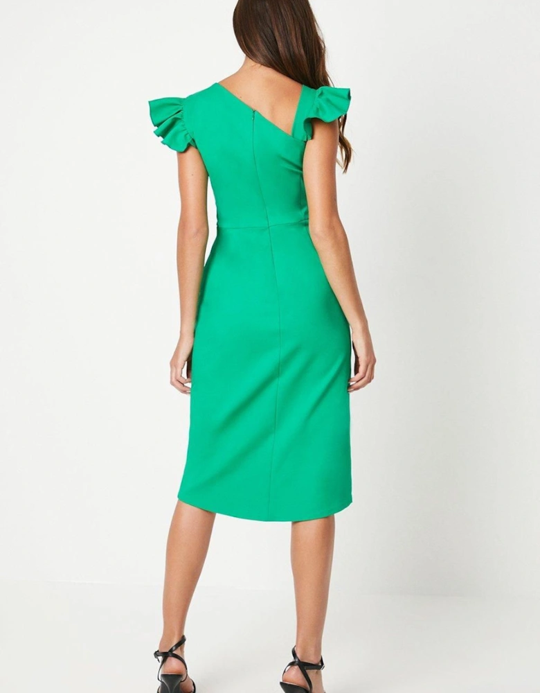 Frill Shoulder Asymmetrical Wrap Pencil Dress