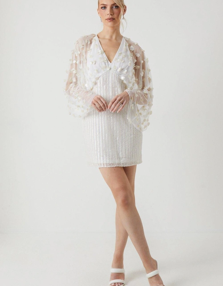 Floral Embellished Kimono Wedding Mini Dress